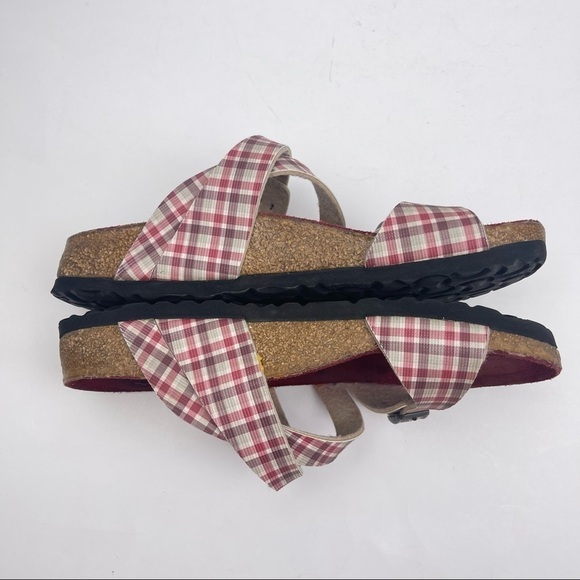 𝅺Birki’s Birkenstock Red Plaid Print Slide Sandals Women’s Size EU 37 US 6 - Picture 7 of 11